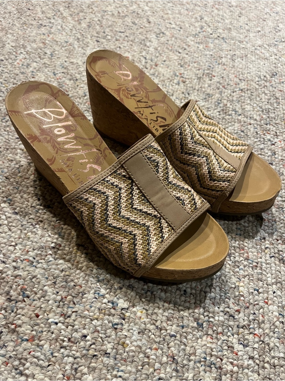 Blowfish Tan Woven Wedge Slip-On Sandals